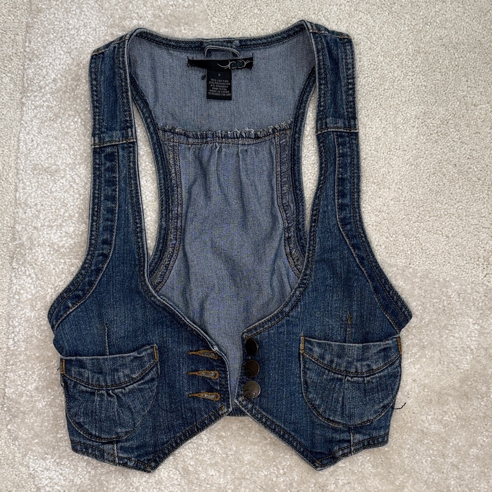 Denim Crop Vest - Dark Blue Women's Tank Vest